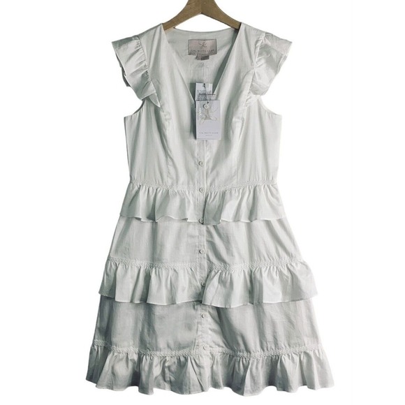 Gal Meets Glam Ann Ruffle Tiered Dress Womens Size 8 Soft White NWT $178 - Picture 7 of 16